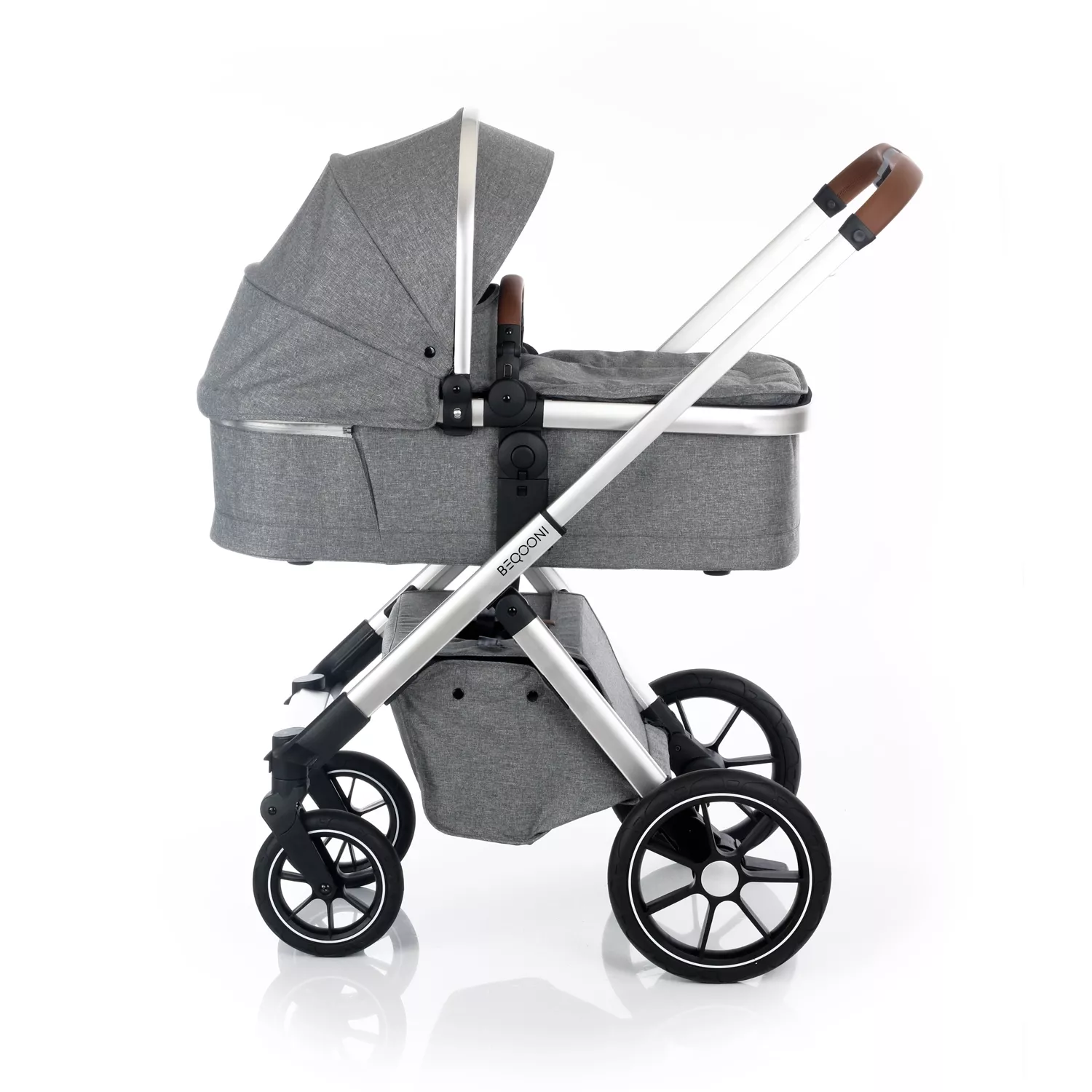 Der BEQOONI Kinderwagen. Be the change. Farbe Sparkling Grey Kombi-Paket 2  in 1 Essential Set (Babywanne + Sportsitz)